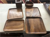 Vintage wooden ware lot bowl trays Kleenex holder