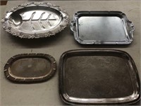 Vintage silver plate serving tray lot