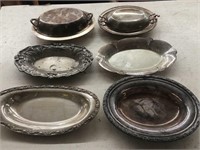 Vintage silver plate serving tray lot 2 with lids