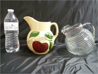 Watt Pottery (Repaired) & Ribbed Glass Pitcher