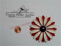 Vintage Metal & Acrylic Flower Brooch / Pin ~ 3"