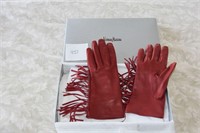 Neiman Marcus Red Leather Fringe Gloves