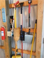 24" push broom, ice scraper, scrub brush, dust pan