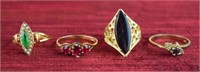 4 Gold Tone Rings With Stones