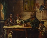 Oil/Canvas African American Interior Genre Scene