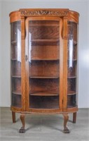 Victorian Oak Cabinet With Curved Glass