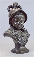 Signed Martin Bronze Bust of a Girl in Helmet
