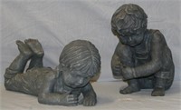RESIN BOY AND GIRL PLAYING STATUES
