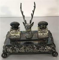 English Silver Plate Stag Desk Set