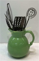 Hall Crock Pitcher w/ Old Utensils