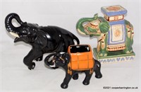 Collection of Three Vintage Pottery Elephants