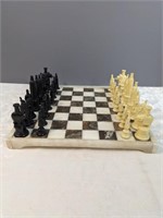 Marble Footed Chess Board and Bakelite Men