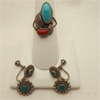 Sterl Native American Ring & Earrings