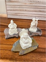 Lot of 3 Asian Men Buddha Figurine In a Slab