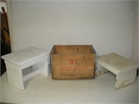 Wooden Box and 2 Step Stools