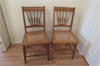 Pair Oak Cane Bottom Side Chairs