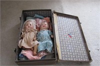 2 Composition Dolls in Suitcase