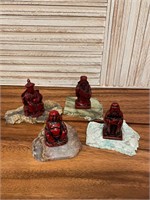 Lot of 4 Red Buddha Asian Man Figurine