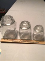 Group of 3 square glass jars with lids