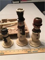 group of 3 new, snowmen candle holders & candles