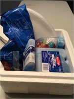 Foam cooler with lid full of ice packs
