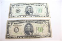 Pair 1934 Federal Reserve $5 Notes