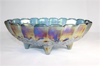 Vtg Indiana Blue Carnival Glass Oval Footed Bowl