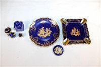 Limoges Cobalt Blue and Gold Ashtray & Plate