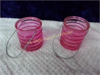 Two Pink Glass Votive Holders