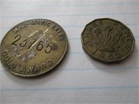 1952 three pence & coin Mar-matic sales gold award