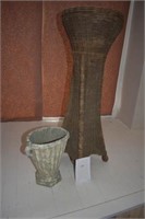 Antique Wicker Basket & Ceramic Planter