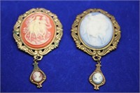 Lot of 2 Cameo Brooches also could be Pendants