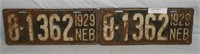 MATCHING PAIR OF 1929 HALL CO. NEBR. LICENSE PLATE