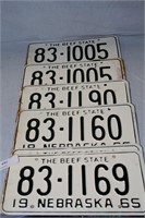 5 MATCHING SETS OF 1965 GARFIELD CO. LICENSE PLATE