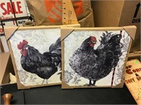 Pair of chicken print on burlap