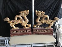 Pair of carved wood Asian dragons