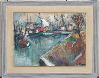 Harbor Scene Painting Signed Sundell