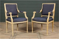Pair French Louis XVI Style Painted Open Armchairs