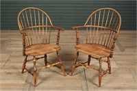 Pair English Style Windsor Continuous Arm Chairs
