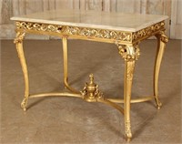 French Carved Gilt Wood and Marble Top Table