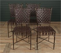 Set of 4 Stylish Wrought and Woven Leather Chairs