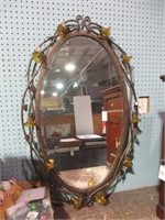 ORNATE MIRROR W/ GLASS FLOWERS 40"