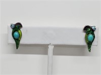 .925 Sterling Silver Turquoise Parrot Earrings