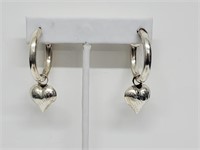 .925 Sterling Silver Hoop w/Heart Earrings