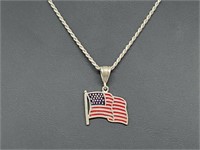 .925 Sterl Silv American Flag Pendant & Chain