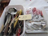 Assorted kitchen utensils & silverware