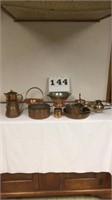 Lot of copper plated pots pans cups with hanger