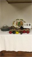Mirano style blown fruit glass, lot of primitives