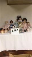 Lot of porcelain and plastic dolls with