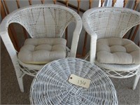 2 wicker chairs and table